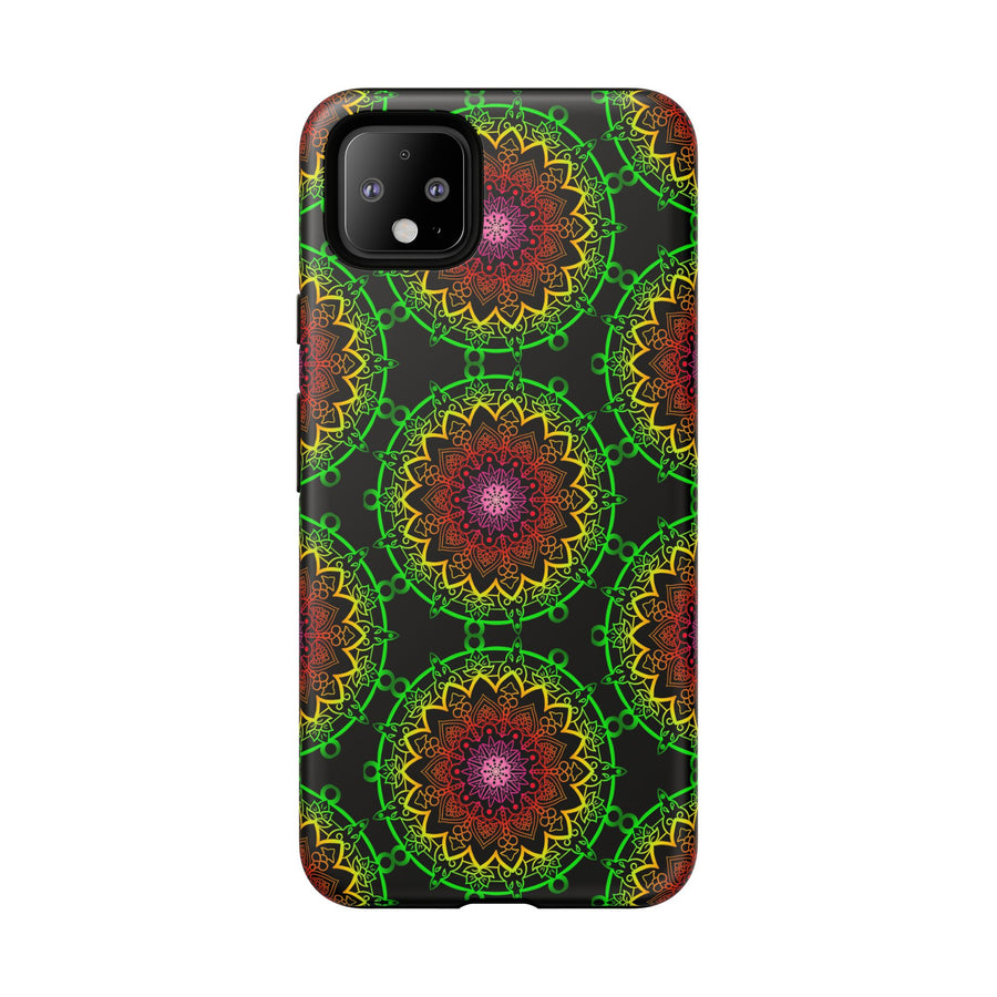 Künstlerische Mandala-Telefonhülle mit kräftigen Mustern und modernem Flair