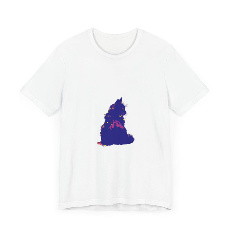 Black Cat Mystery Colorful T-Shirt with Vibrant Rainbow Colors and Playful Feline Design on Soft Cotton Fabric for Casual Wear