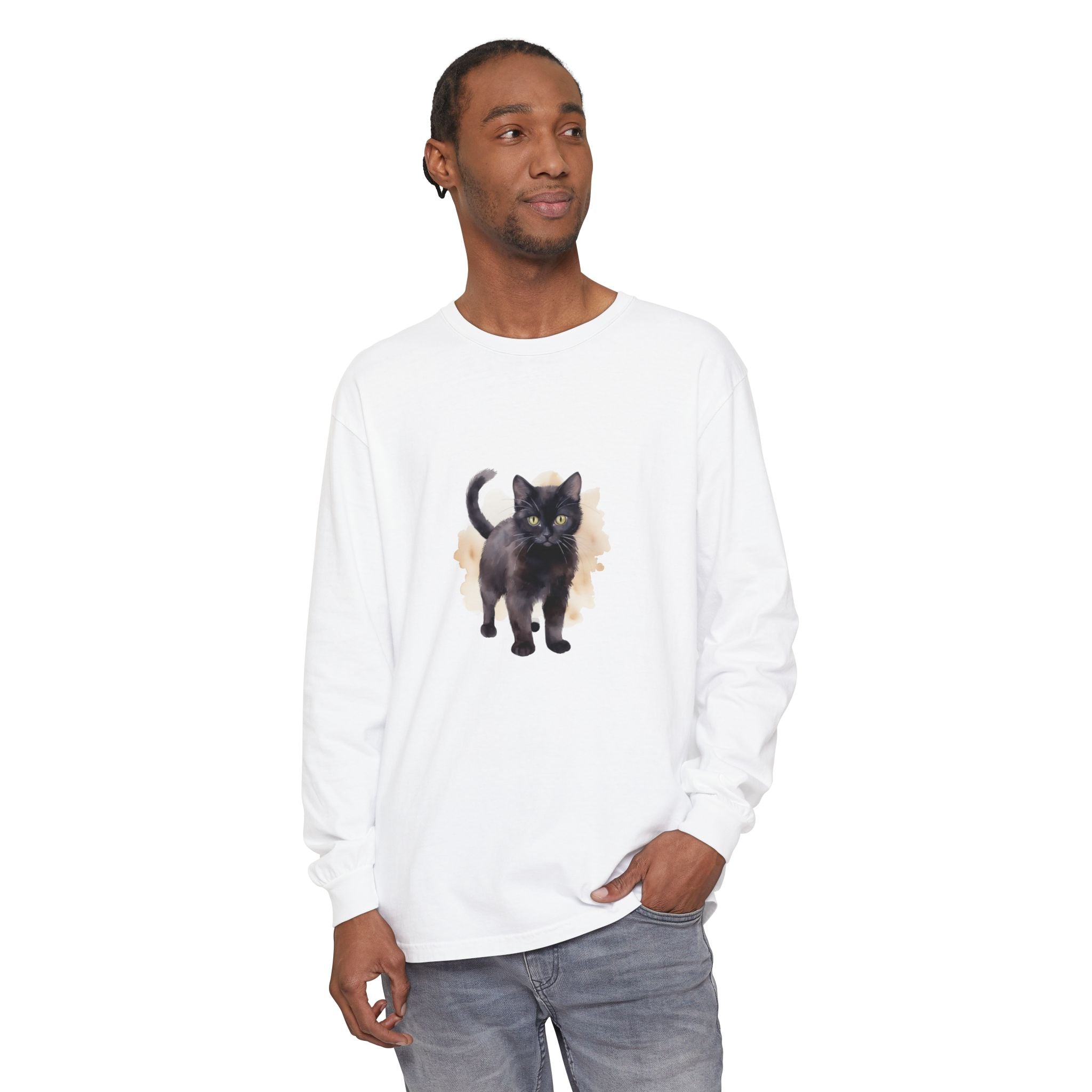 Full Sleeve Tee | Black Cat Watercolor - Unisex