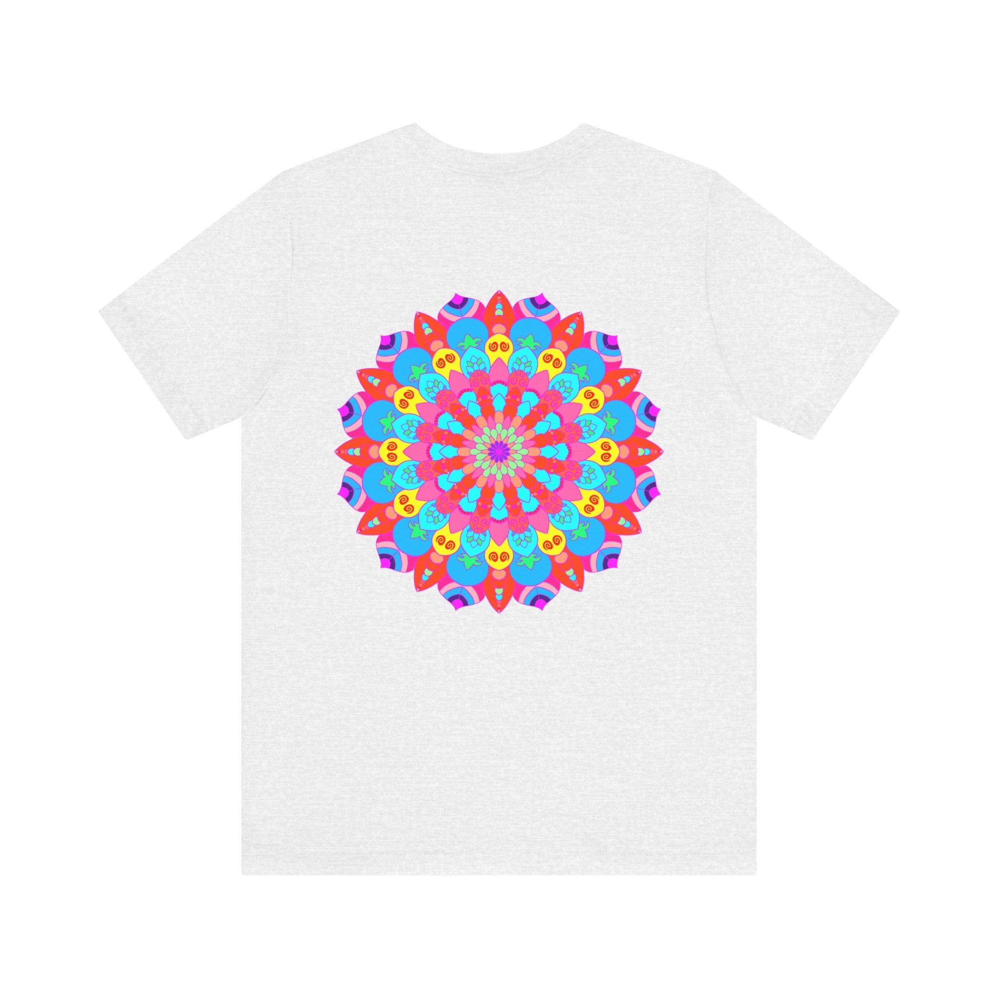 Colorful and intricate mandala design on a tee promoting spiritual peace and harmony