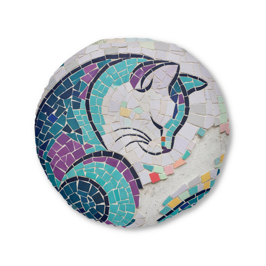 Cuscino da pavimento a mosaico con gatto introverso