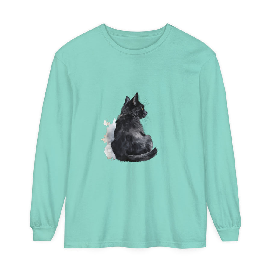 Black Cat Watercolor Unisex Long Sleeve T-Shirt, comfortable and stylish apparel