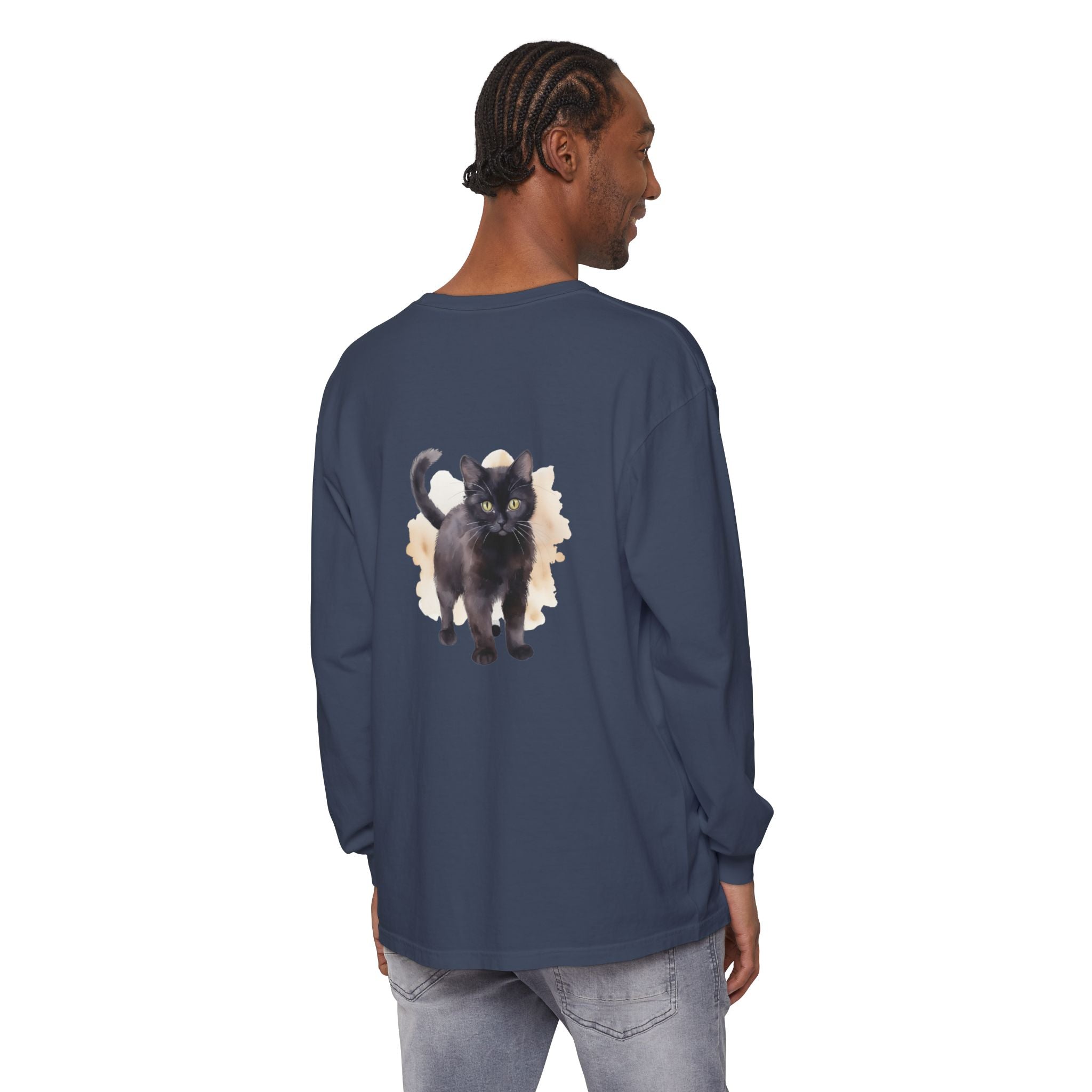 Full Sleeve Tee | Black Cat Watercolor - Unisex