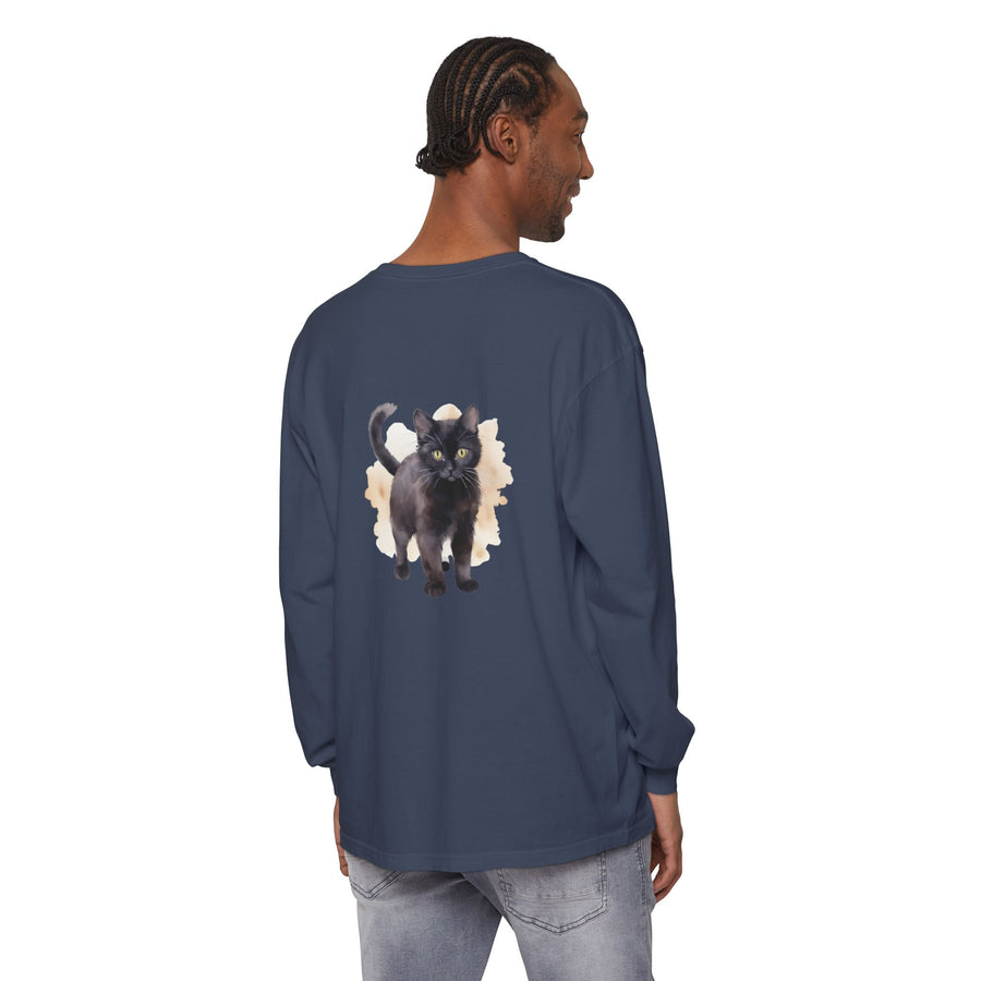 Full Sleeve Tee | Black Cat Watercolor - Unisex