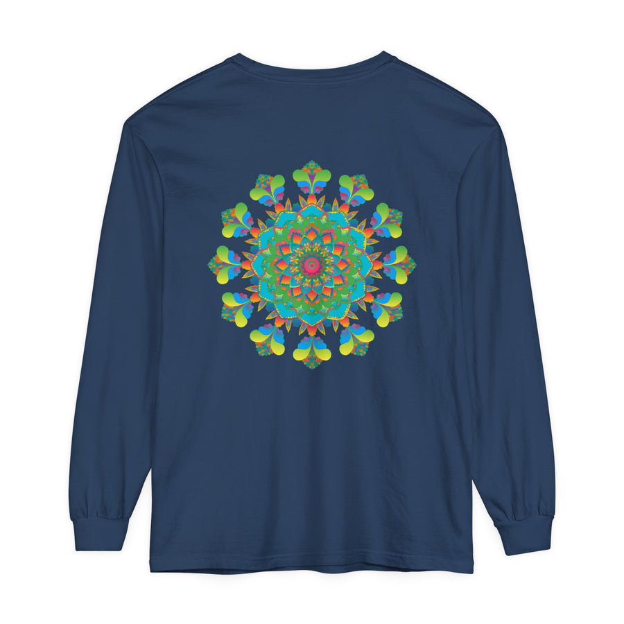 Colorful and vibrant long sleeve tie dye t-shirt with intricate mandala design