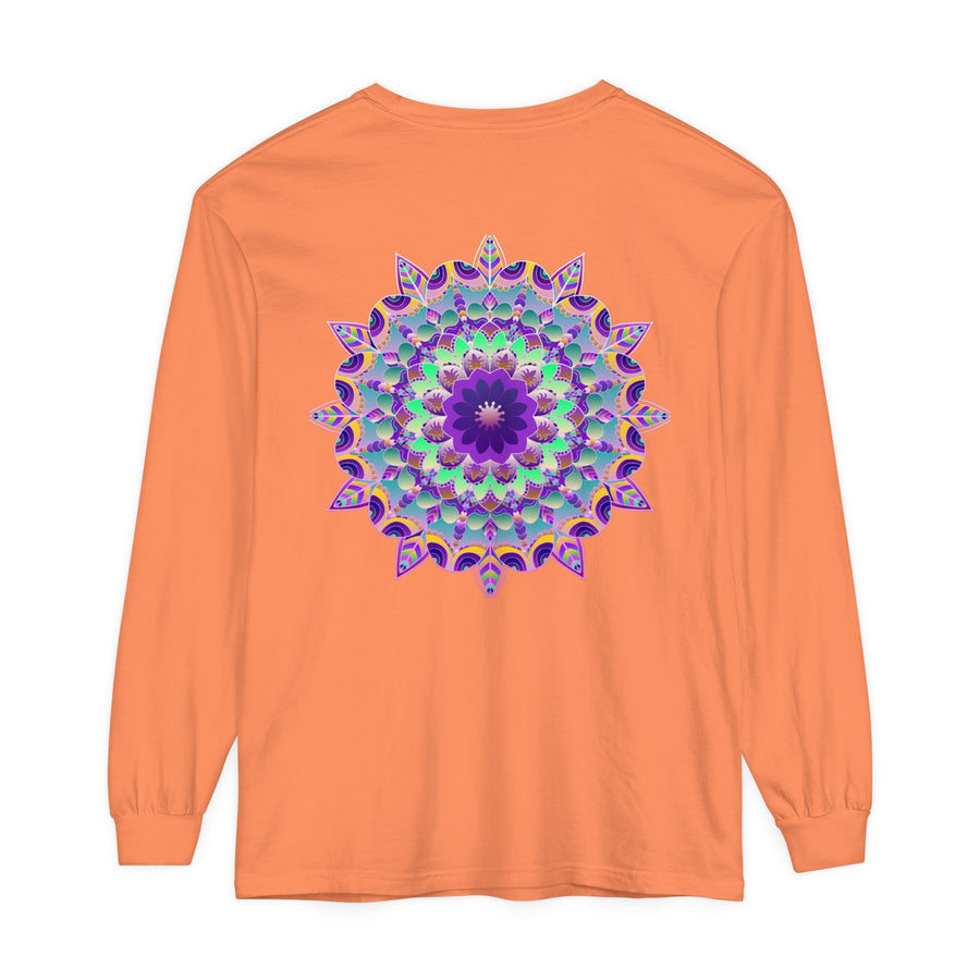 Colorful and intricate Psychedelic Mandala Long Sleeve T-Shirt design on black fabric