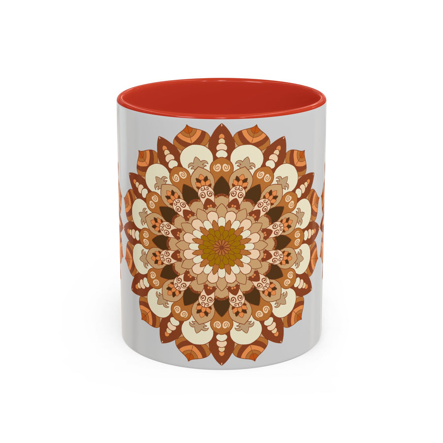 Gorgeous mandala art mug featuring light grey background with beautiful design