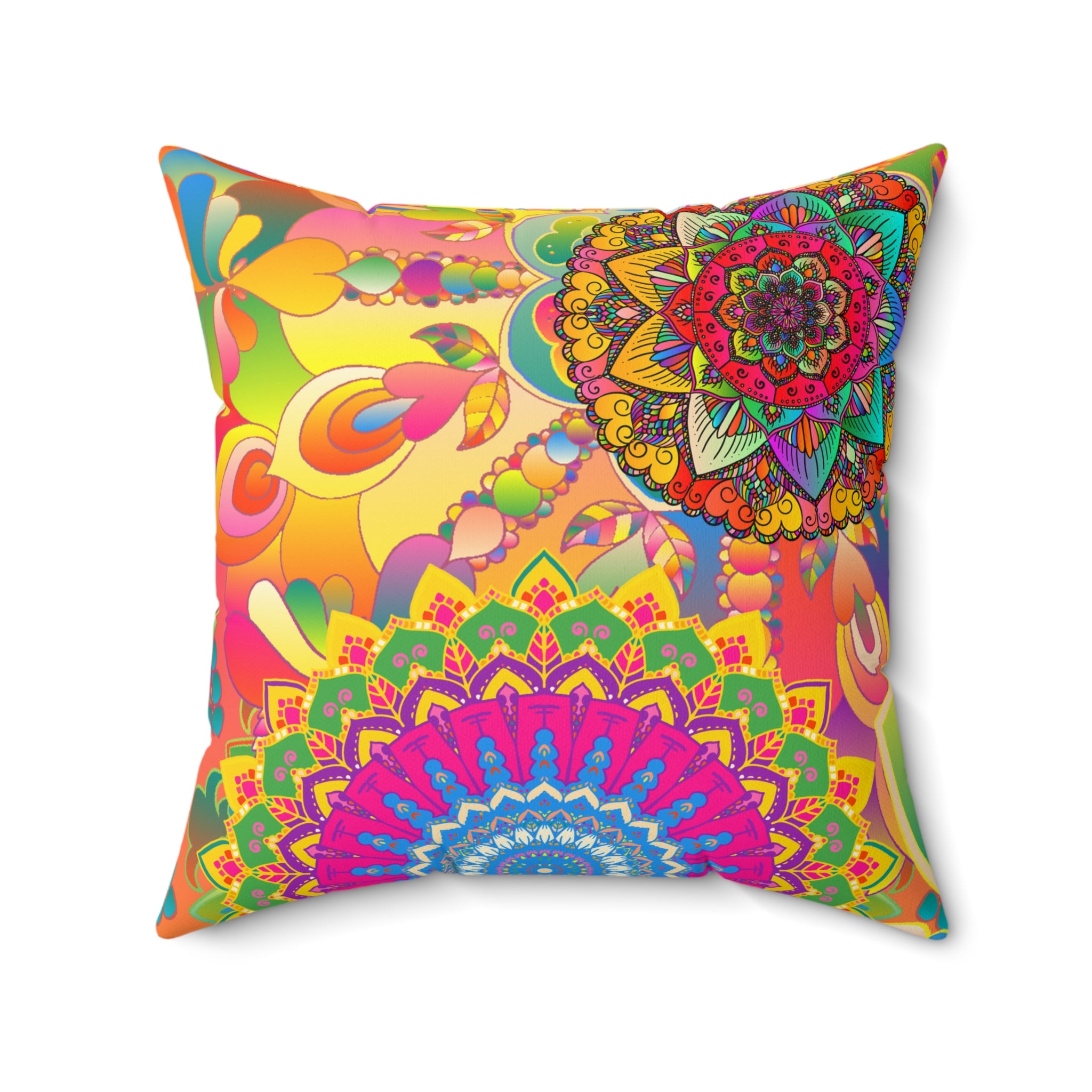 Psychedelic Floral Mandala Faux Suede Pillow