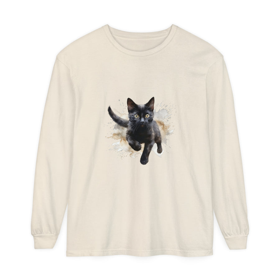 Black Cat Watercolor Splash T-Shirt for cat lovers and art enthusiasts