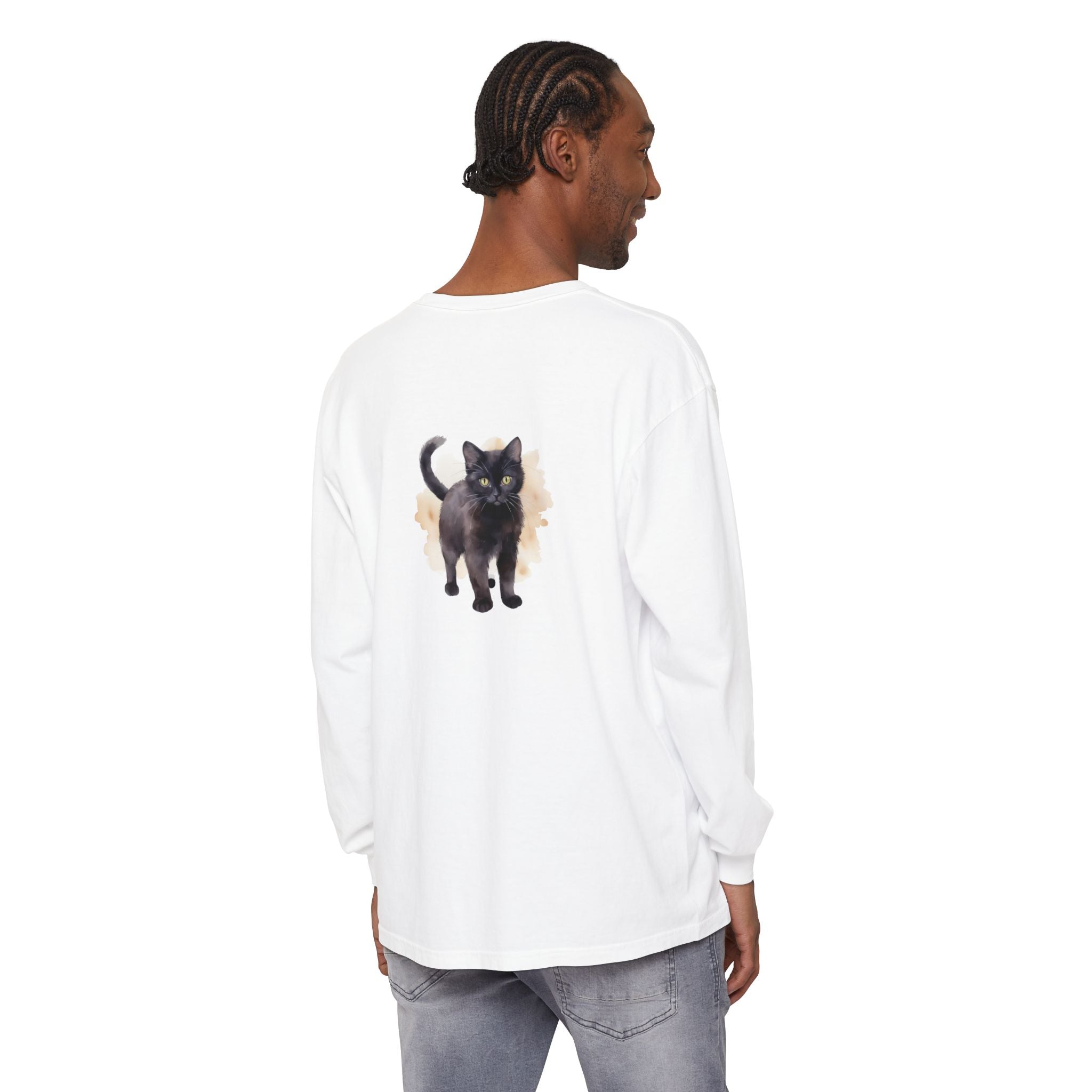 Full Sleeve Tee | Black Cat Watercolor - Unisex