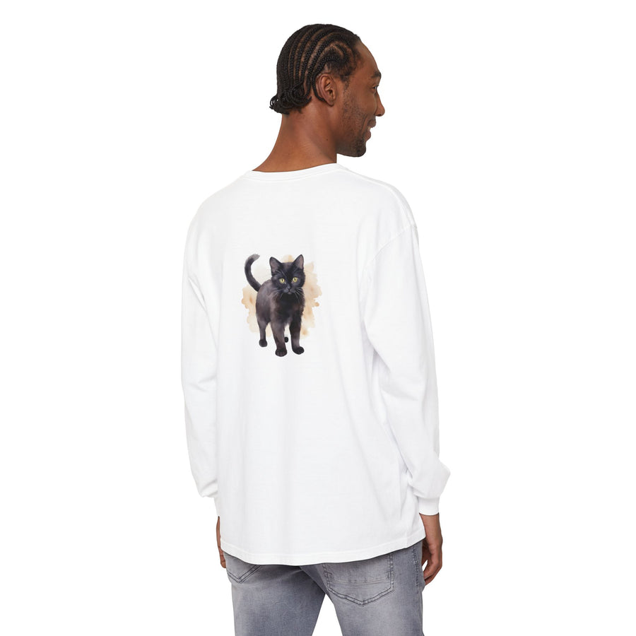 Full Sleeve Tee | Black Cat Watercolor - Unisex