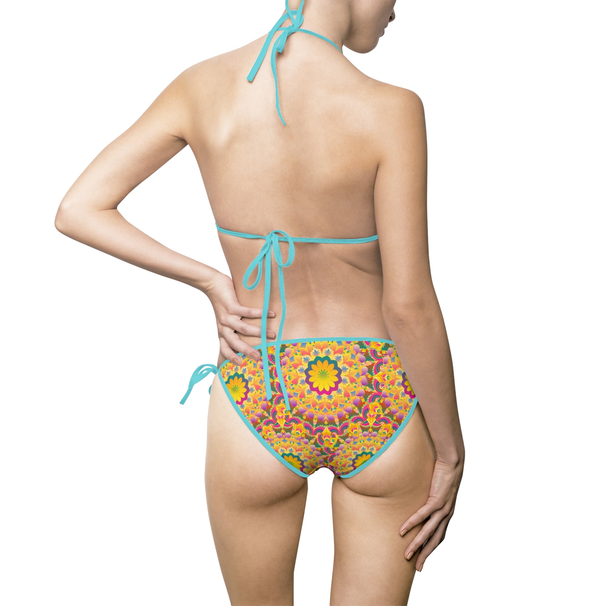 Bikini con stampa mandala nei toni del giallo e del rosa acceso