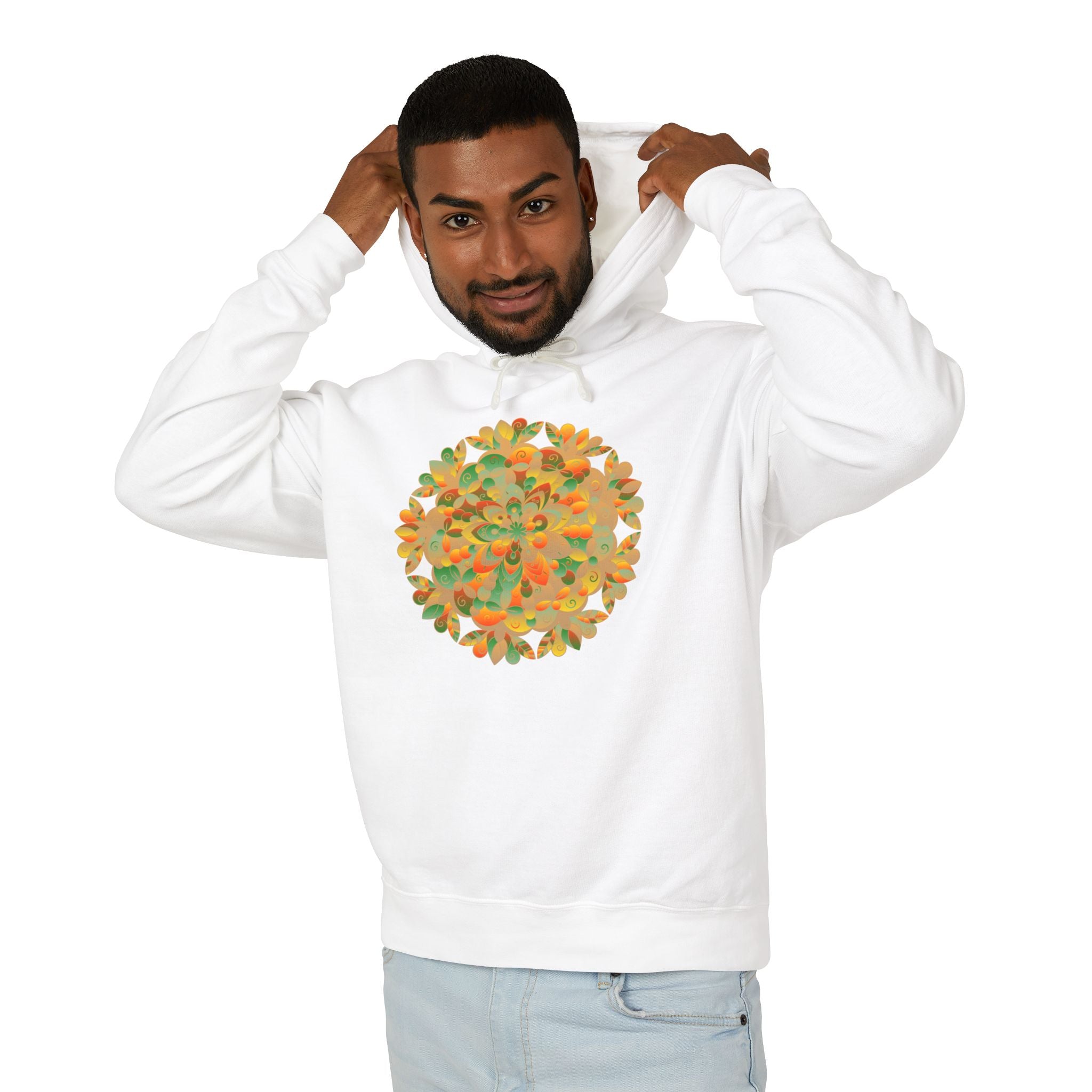 Vibrant Floral Mandala Unisex Lightweight Hoodie