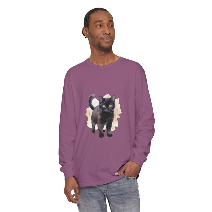 Full Sleeve Tee | Black Cat Watercolor - Unisex