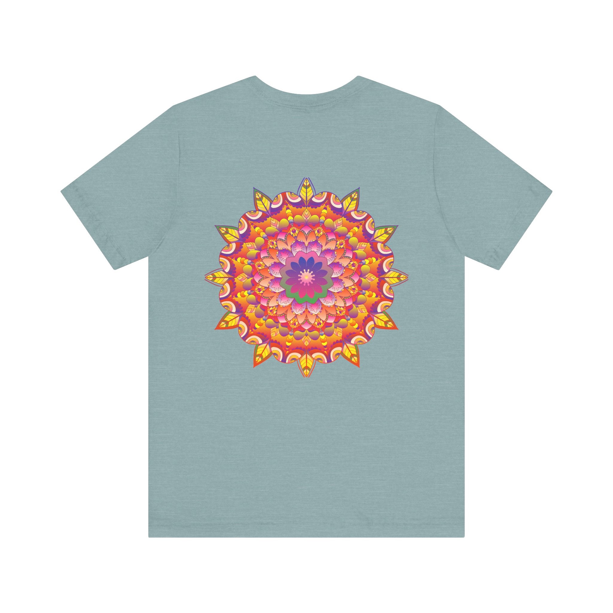 Beautiful Vibrant Mandala T-Shirt featuring a spiritual design promoting peace and harmony, perfect for expressing your inner calm and positivity