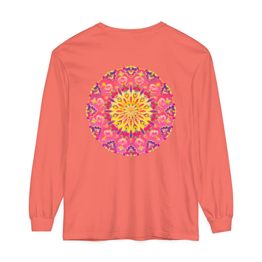 Colorful and intricate mandala design on a unisex long sleeve t-shirt