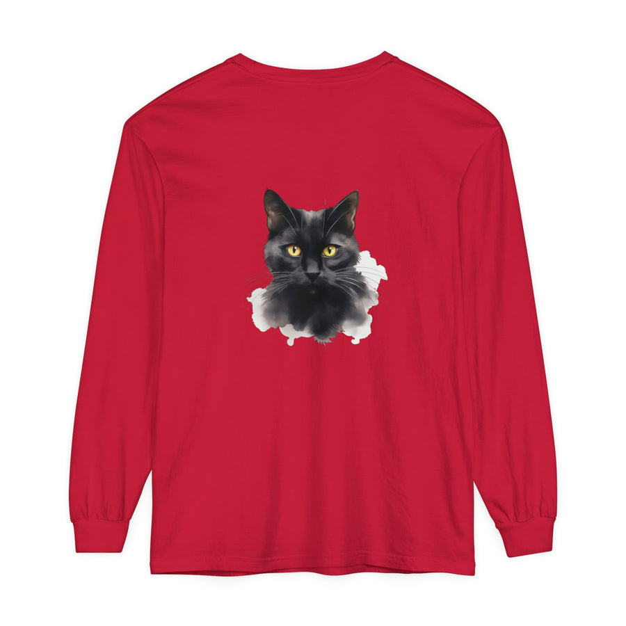 Black Cat Portrait Graphic Tee with Long Sleeves