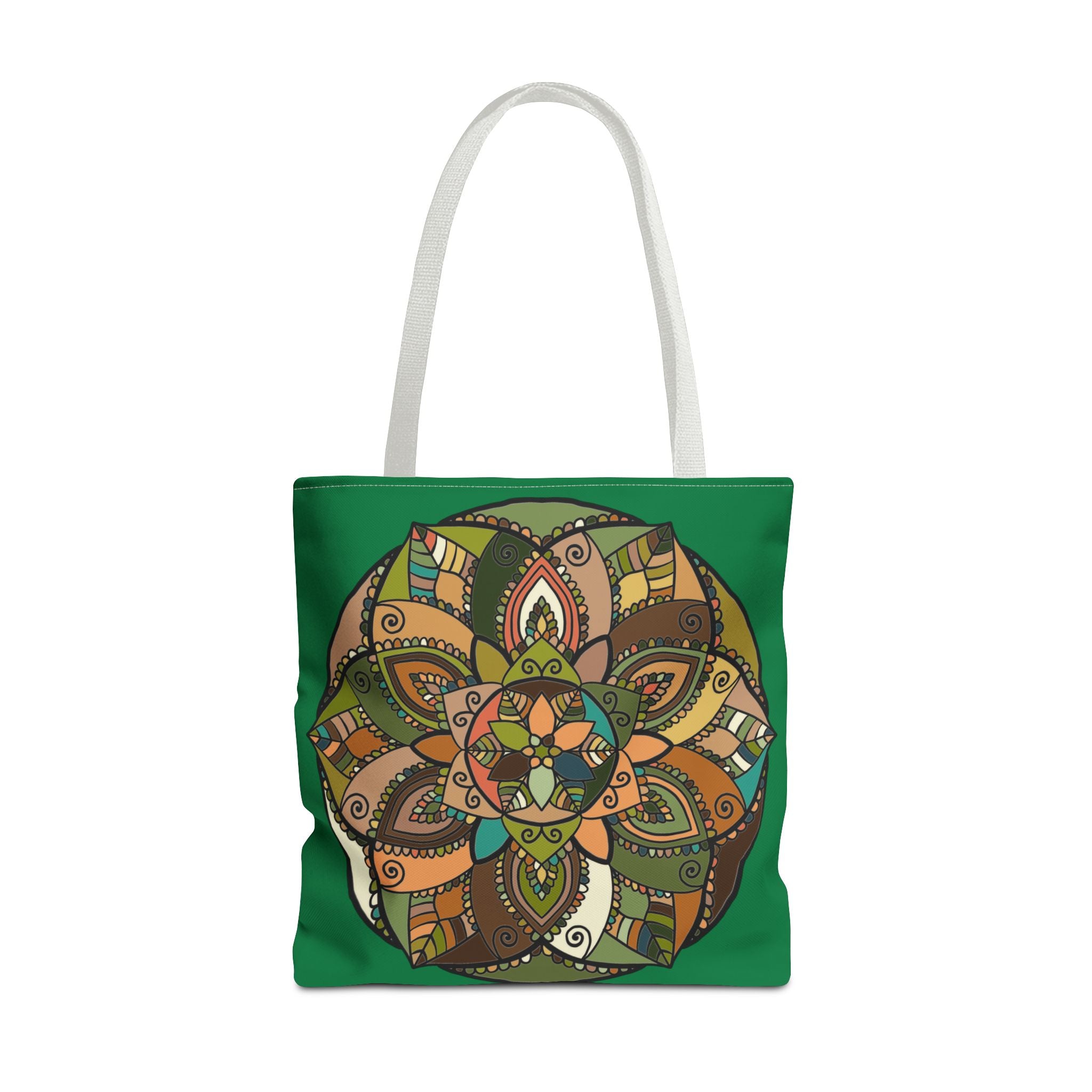 Boho Mandala Tote Bag — Green Floral Pattern AOP Shopper