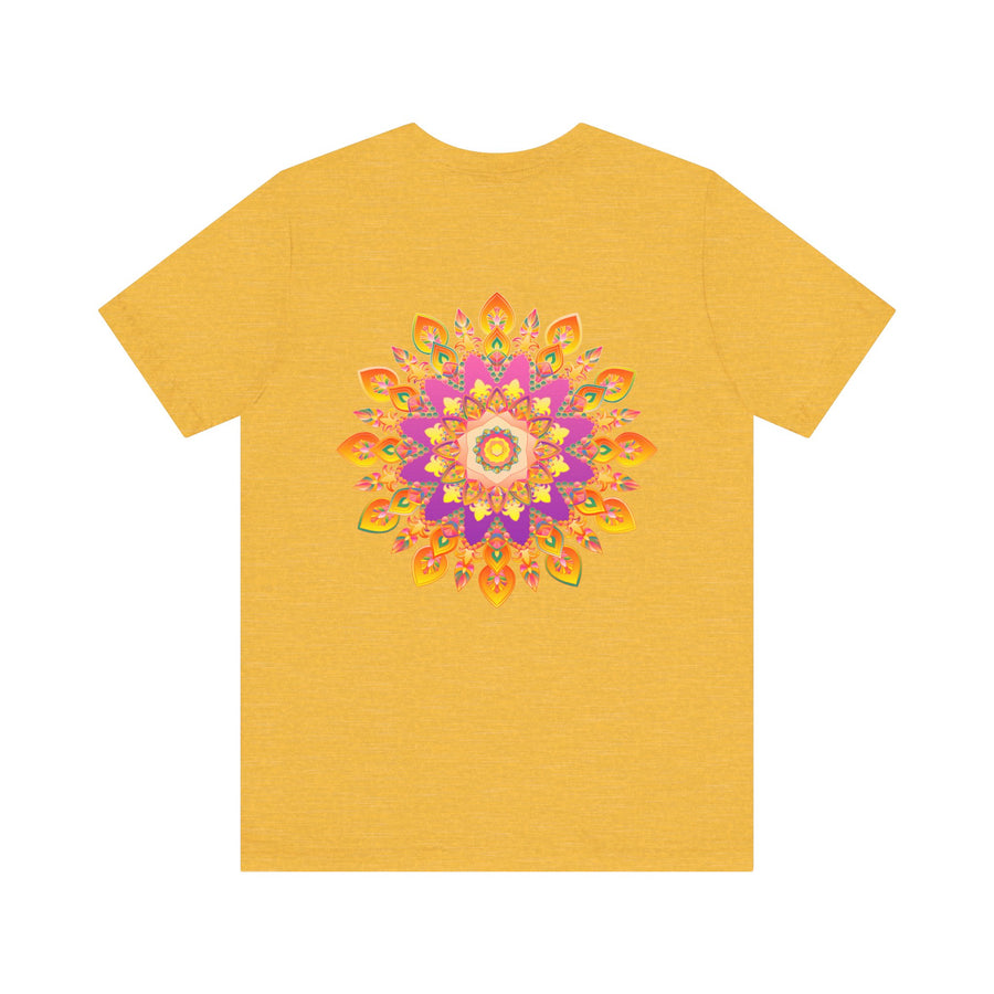 Vibrant Mandala T-Shirt featuring intricate design in peaceful colors representing peace and harmony, perfect for adding a touch of tranquility to any wardrobe