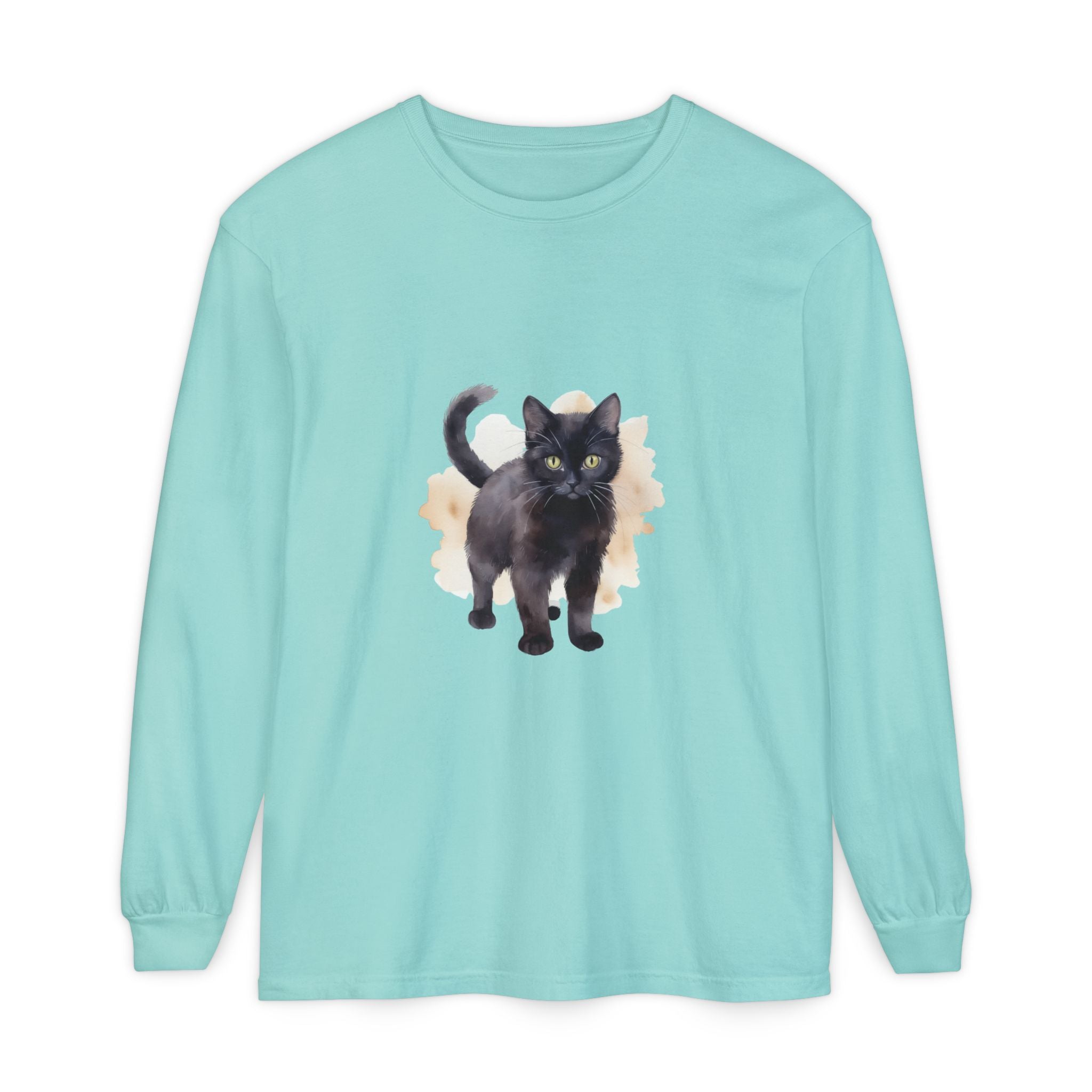 Full Sleeve Tee | Black Cat Watercolor - Unisex