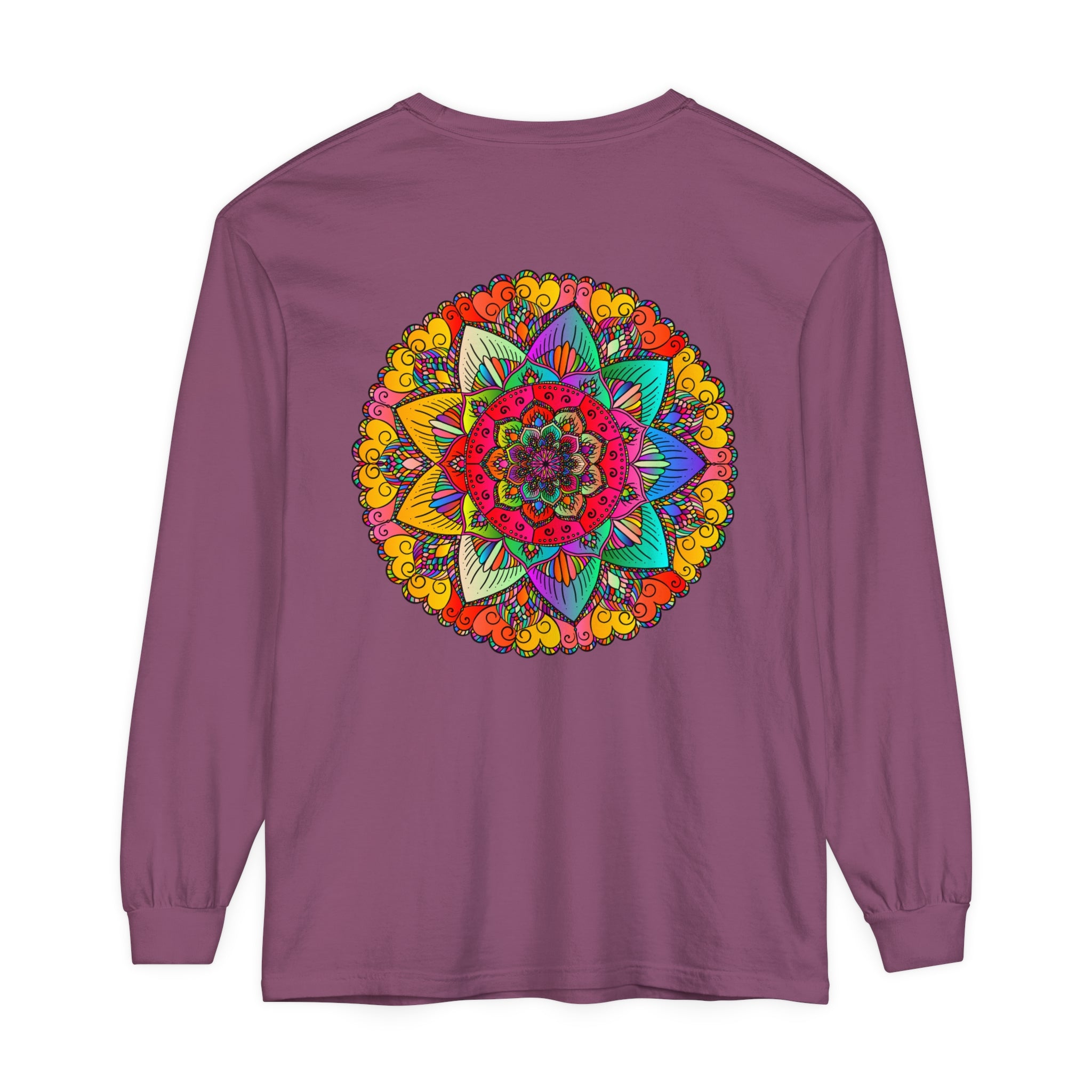 Comfortable and stylish unisex long sleeve t-shirt with vibrant mandala print