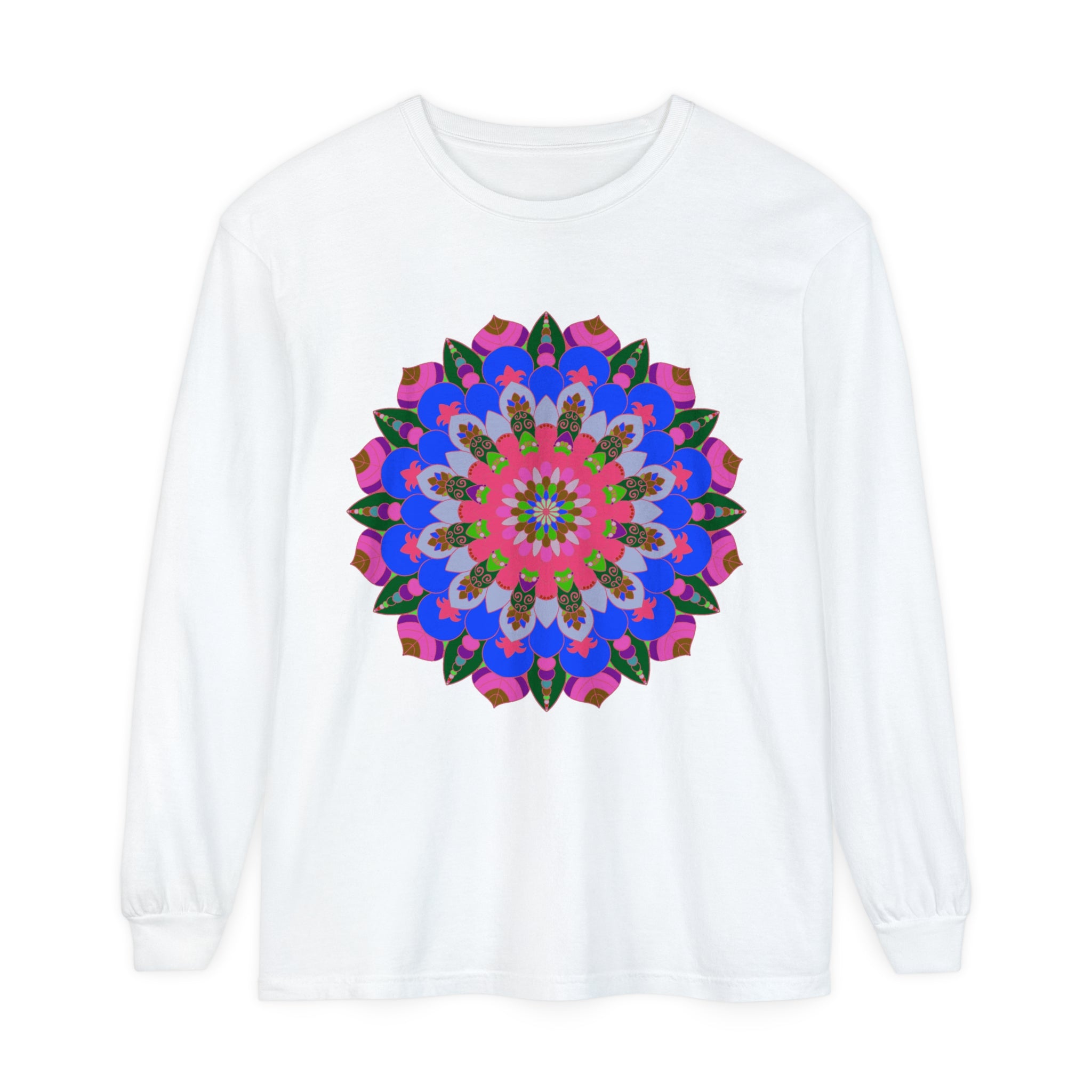 Colorful Mandala Long Sleeve T-Shirt in Blue and Pink