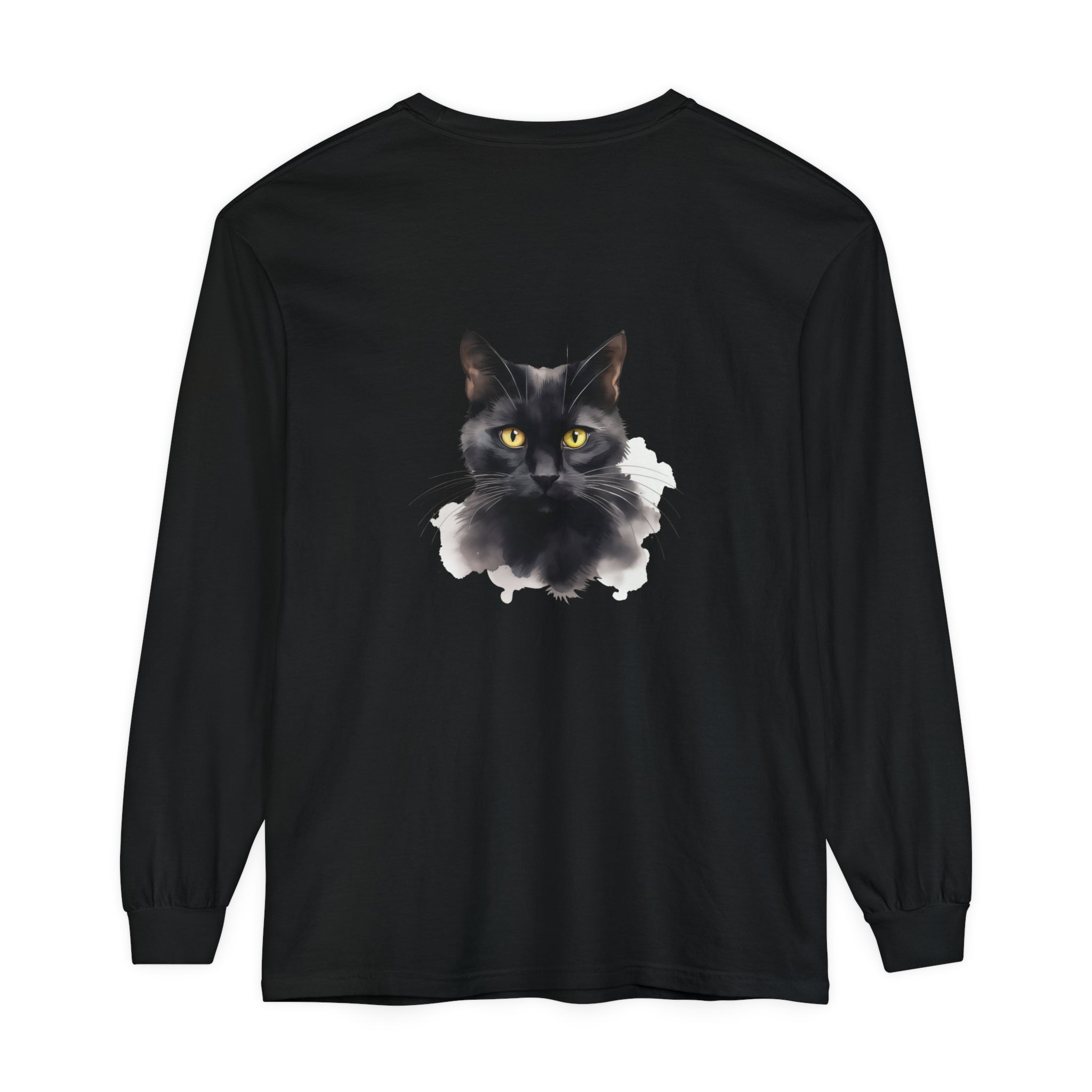 Unisex Long Sleeve T-Shirt showcasing Black Cat Portrait