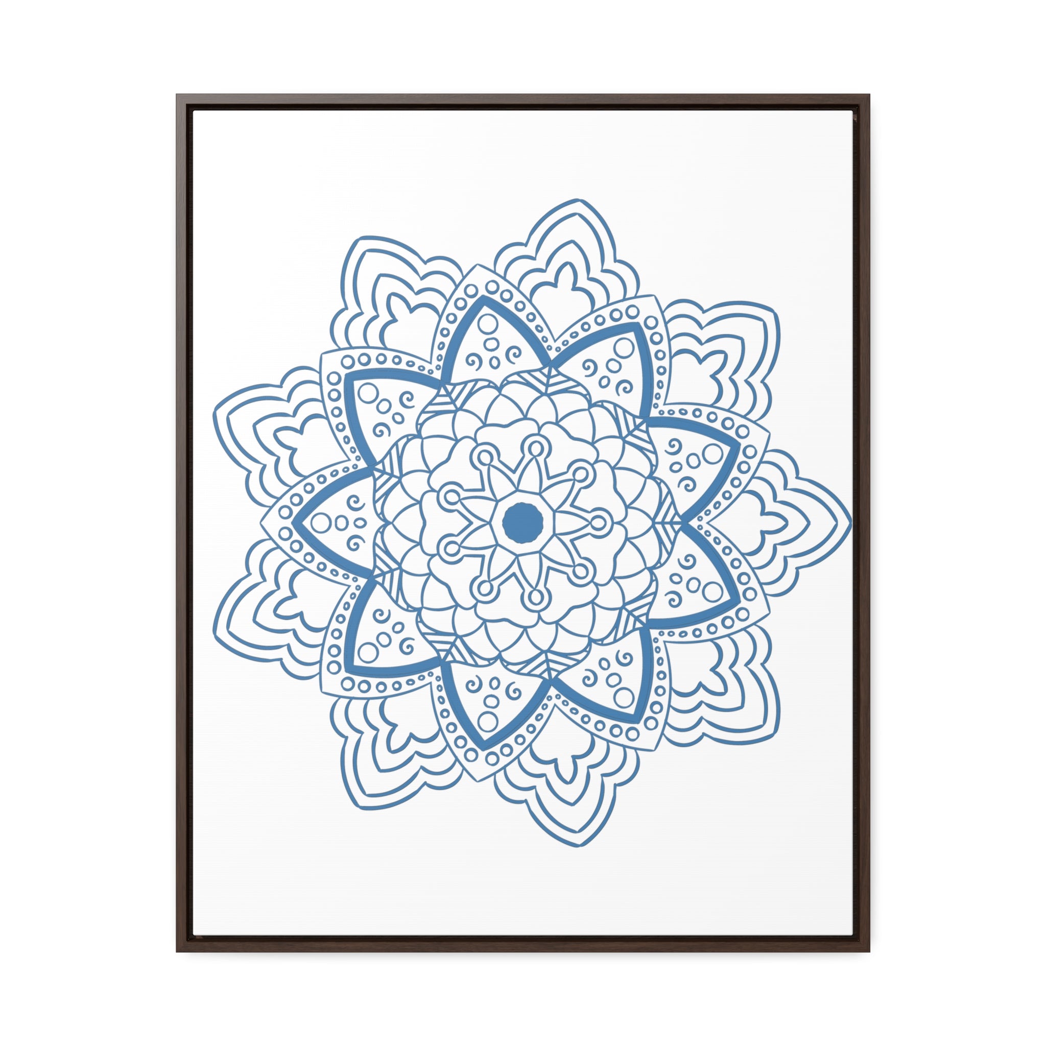 Beautiful Mandala Handmade Art in Steel Blue, Vertical Gallery Canvas Wrap