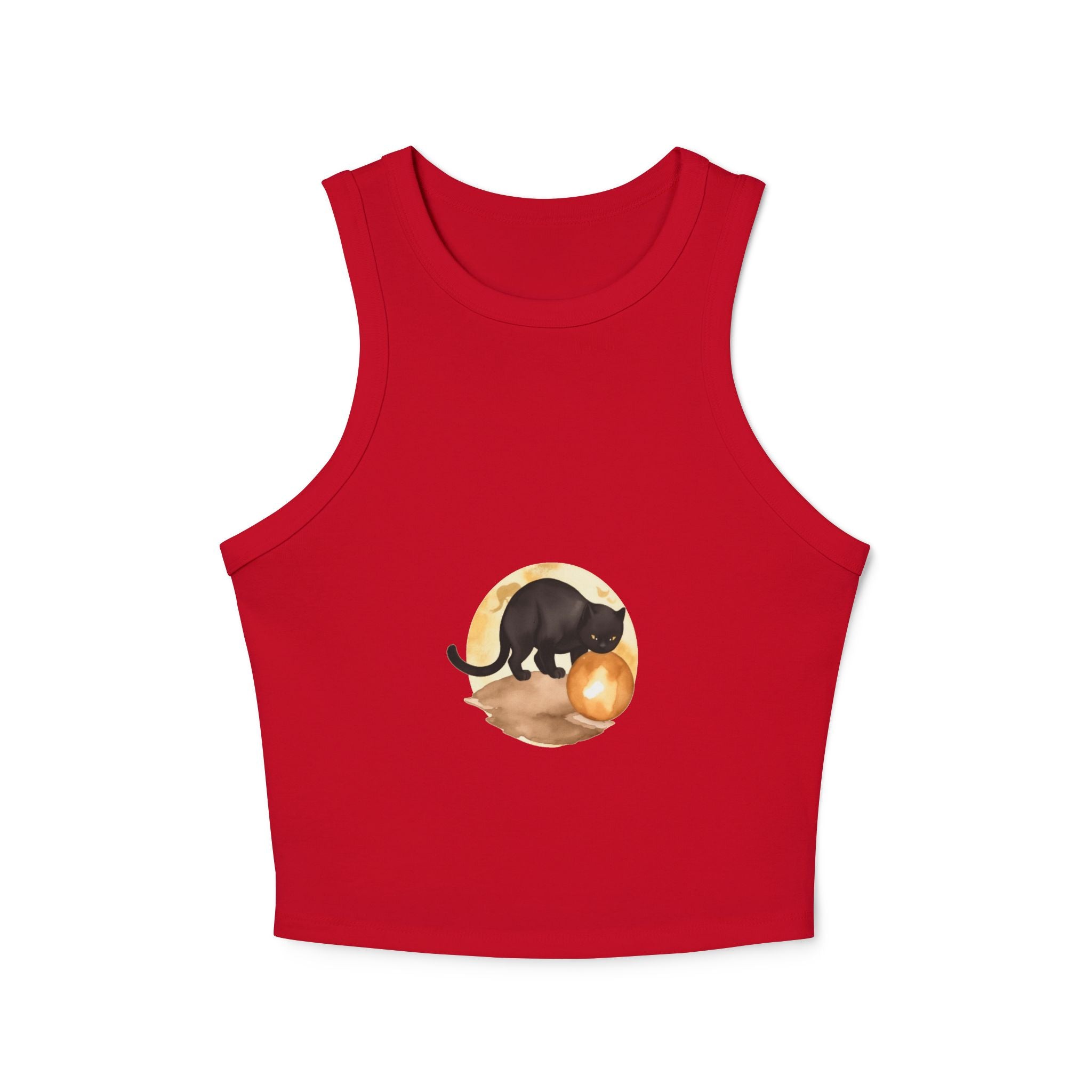 Black Cat Moon Racerback Tank Top paired with distressed jeans and boots for a casual look