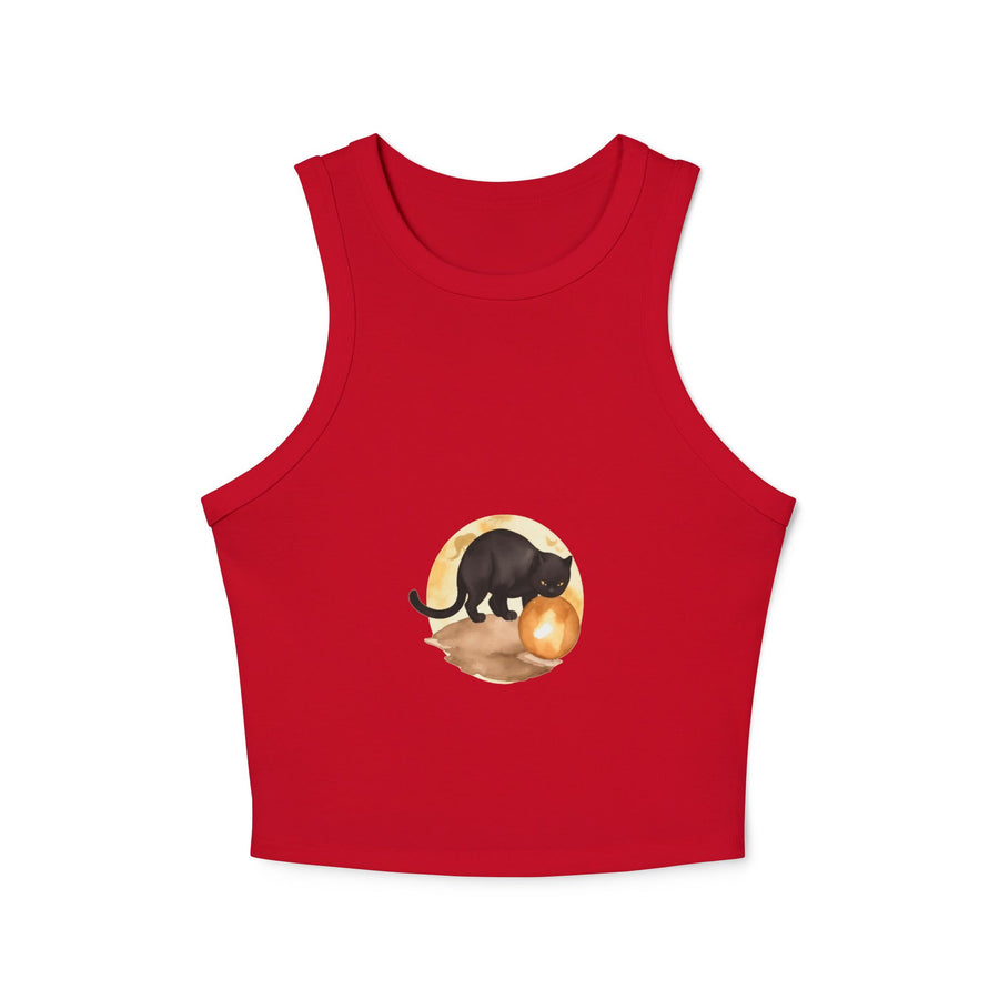 Black Cat Moon Racerback Tank Top paired with distressed jeans and boots for a casual look