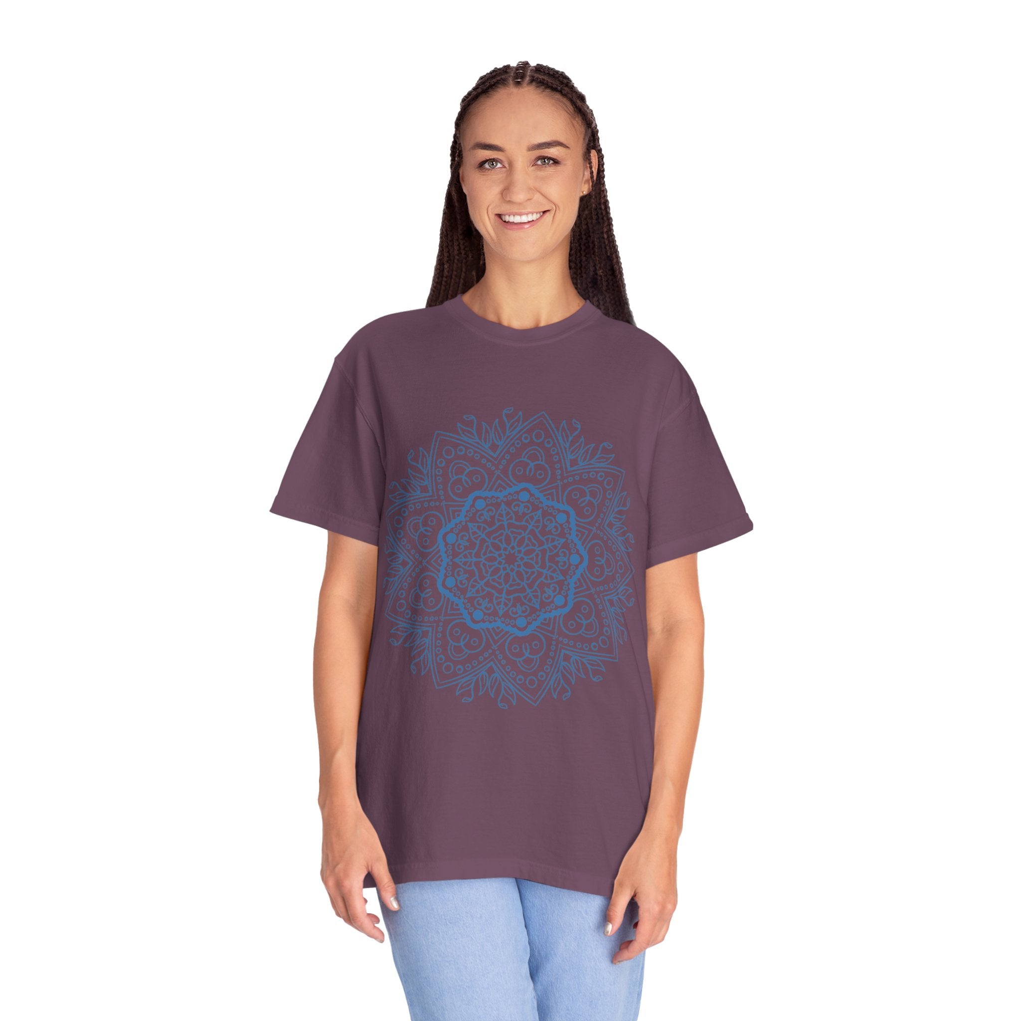 Colorful handmade mandala art T-shirt, a unisex garment-dyed tee for unique style