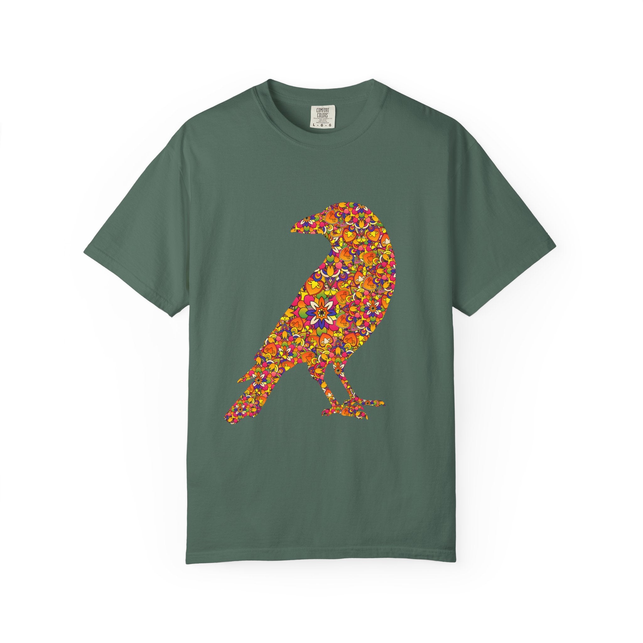 Maglietta con mandala floreale e corvo radioso