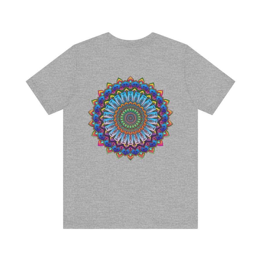 A close-up image of a vibrant mandala tee, featuring intricate designs that evoke feelings of spiritual peace and harmony