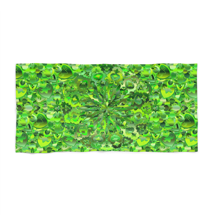 Grünes Kaleidoskop Strandtuch — Lebendiges Mandala-Design in Grün