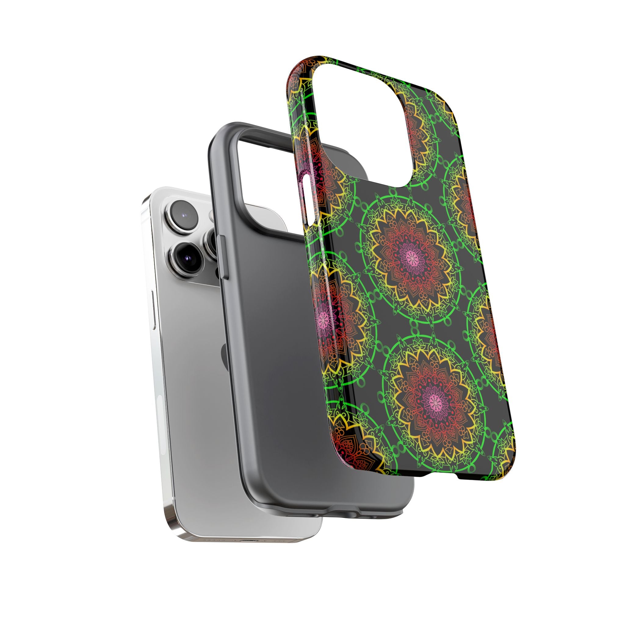 Custodia per telefono con mandala artistica, motivi audaci e stile moderno