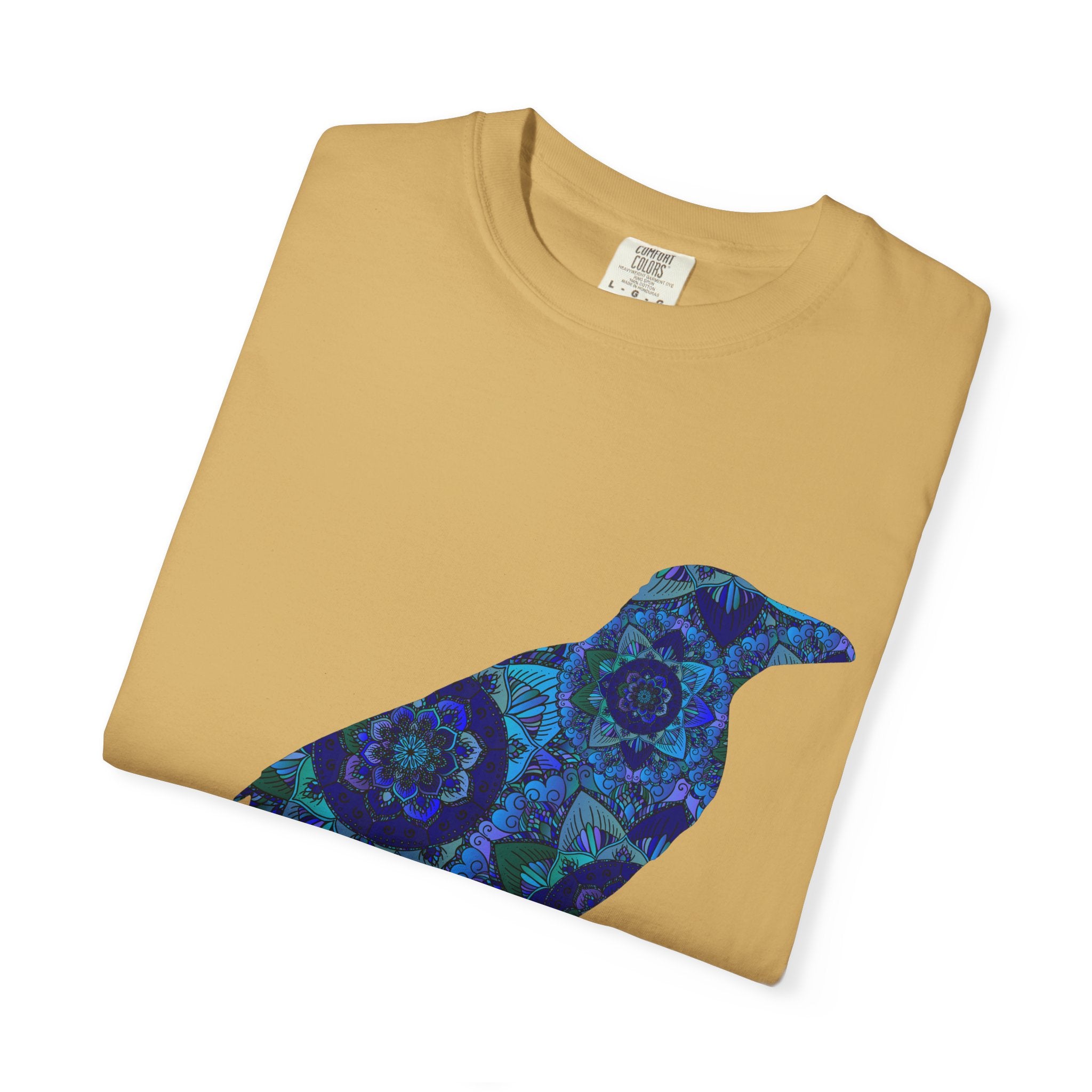 Maglietta con stampa corvo mandala blu — Maglietta grafica con corvo Inner Protection