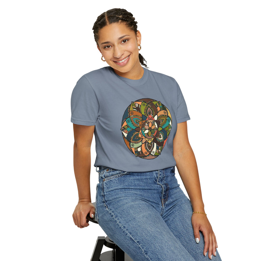 Mandala Earth Flora T-Shirt — Earthy Tones Geometric Art Tee