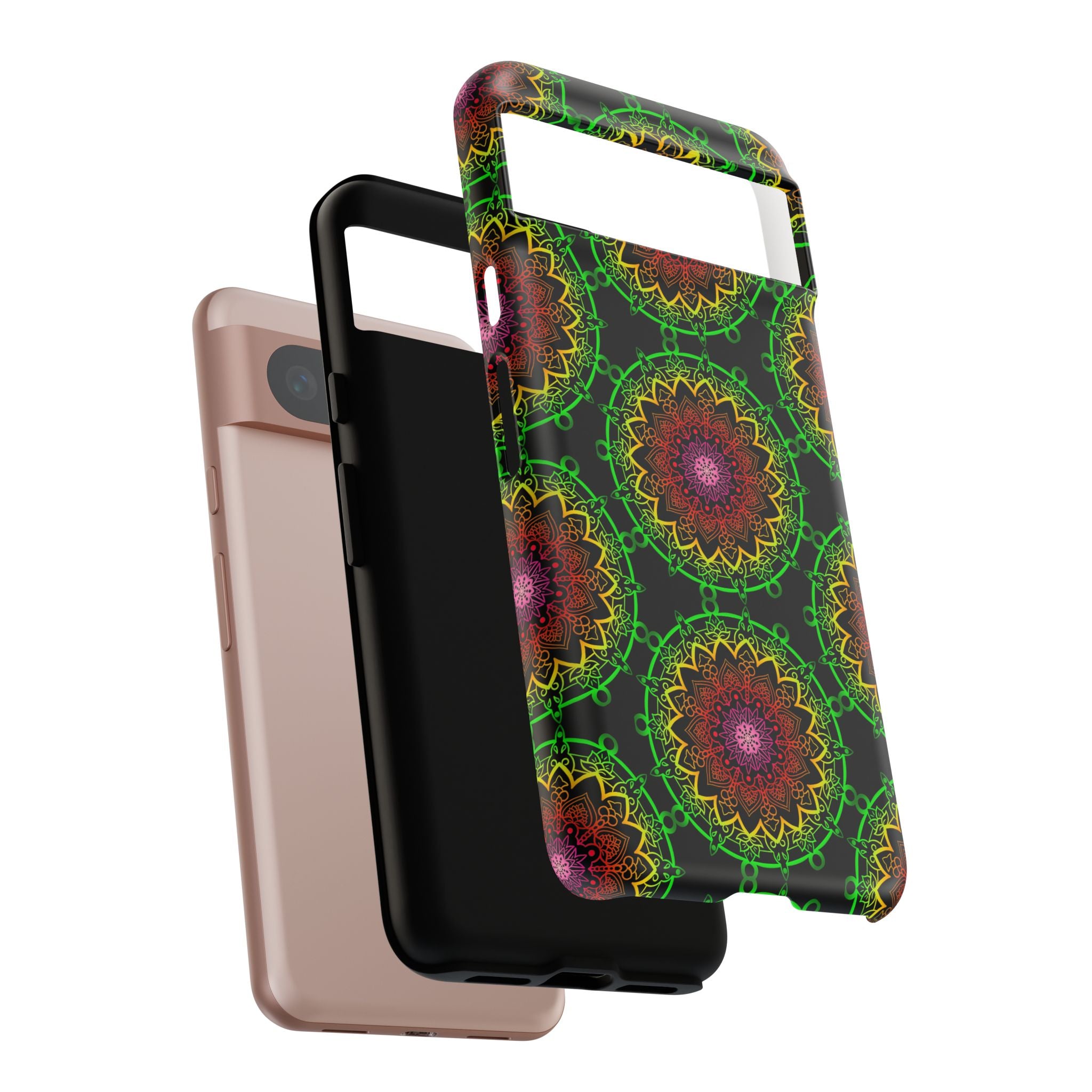 Custodia per telefono con mandala artistica, motivi audaci e stile moderno