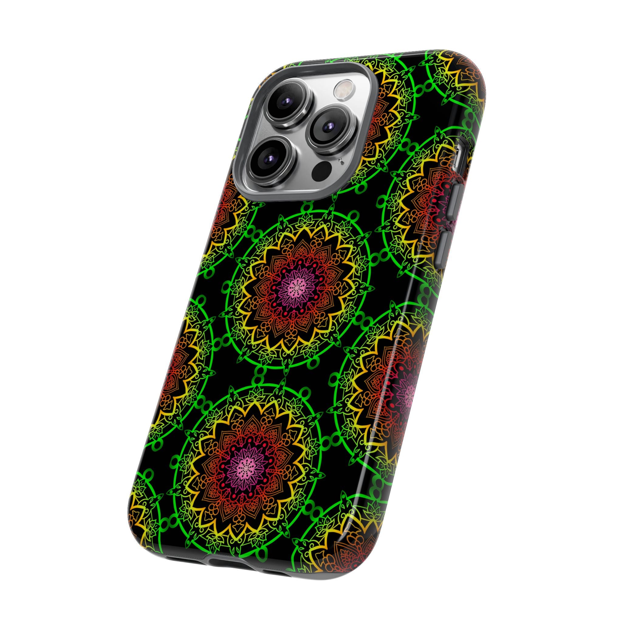 Custodia per telefono con mandala artistica, motivi audaci e stile moderno