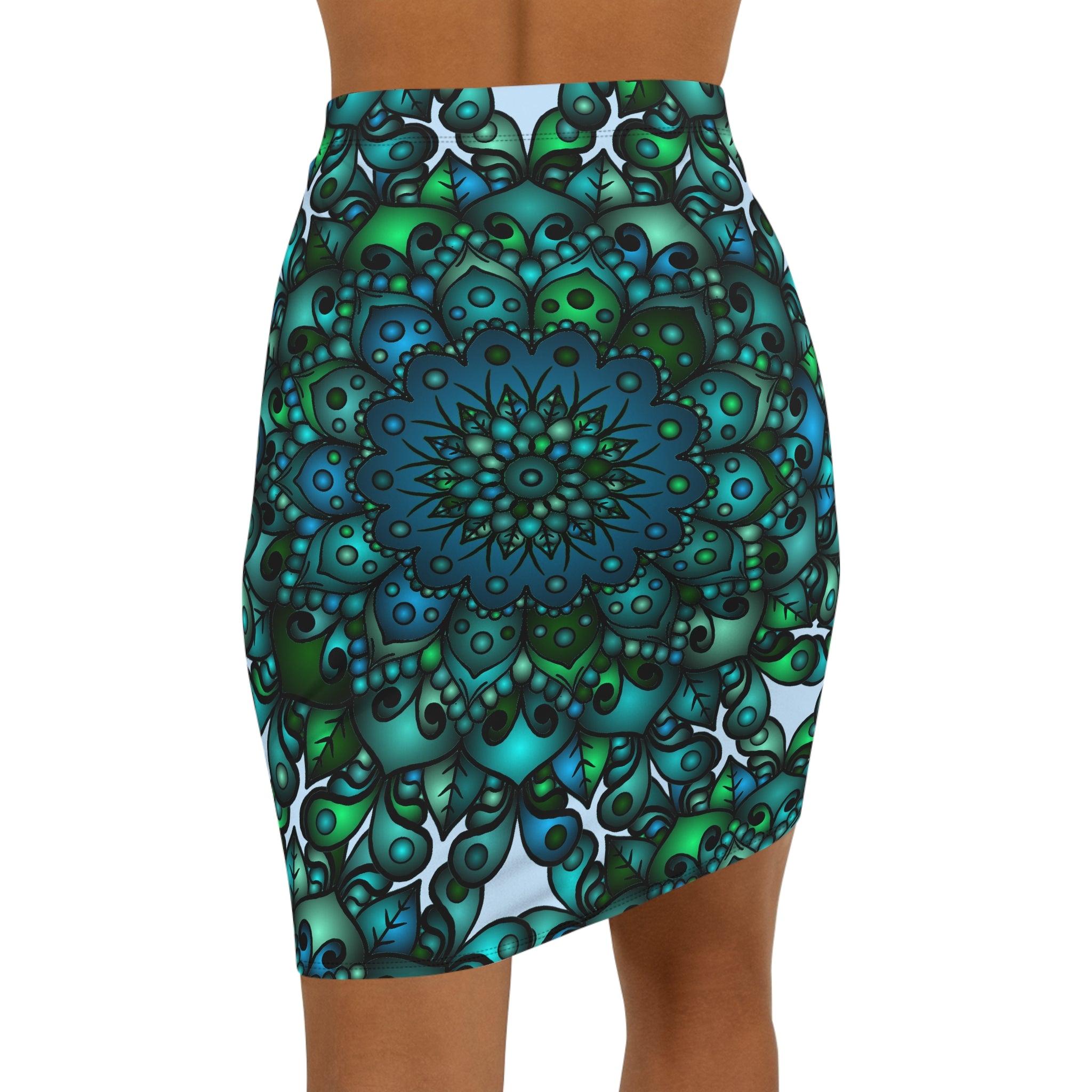 Boho Chic Mid-Waist Pencil Skirt with Mandala Design