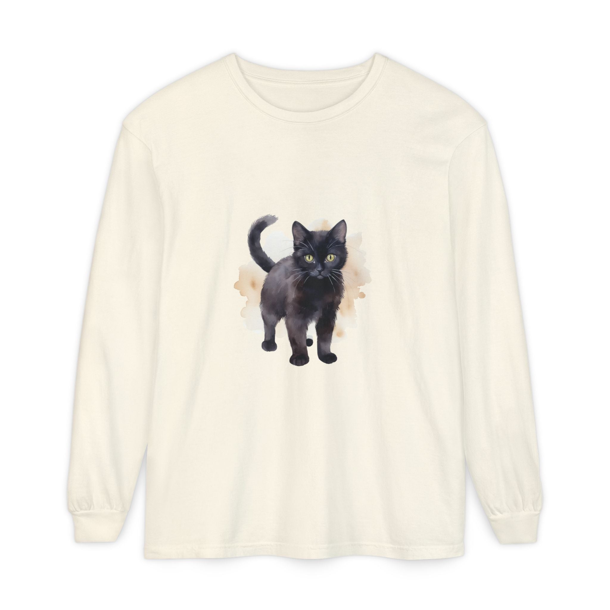 Full Sleeve Tee | Black Cat Watercolor - Unisex