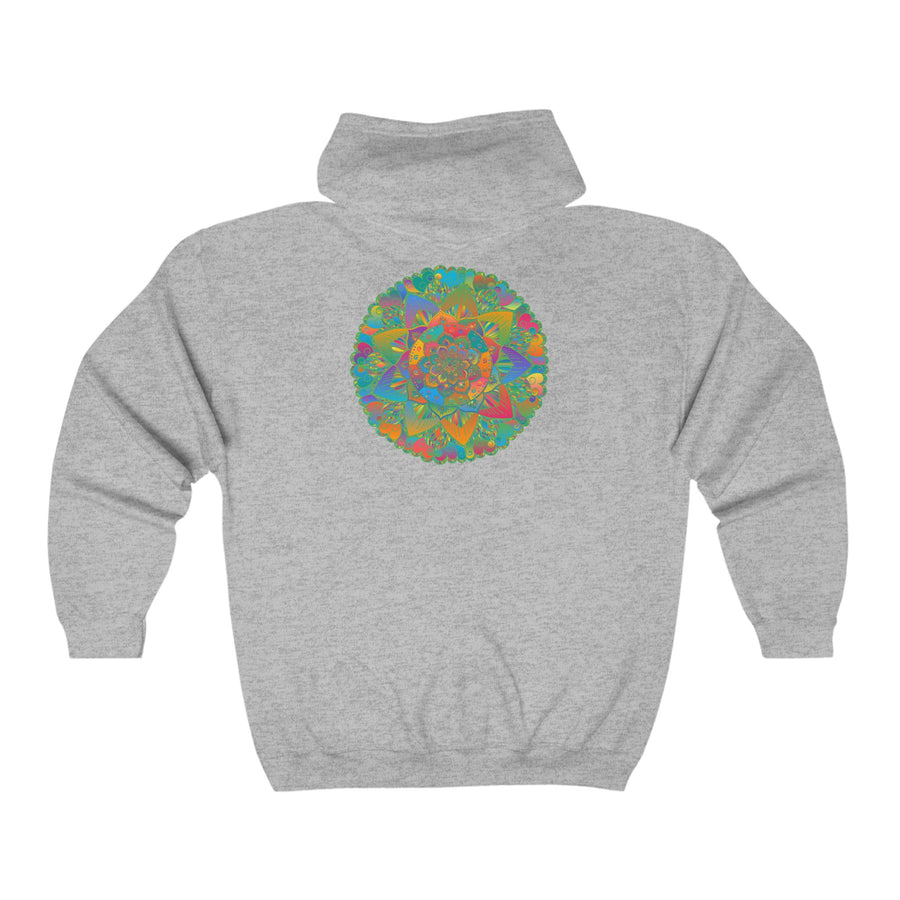 Hoodie showcasing a colorful mandala design symbolizing peace and tranquility