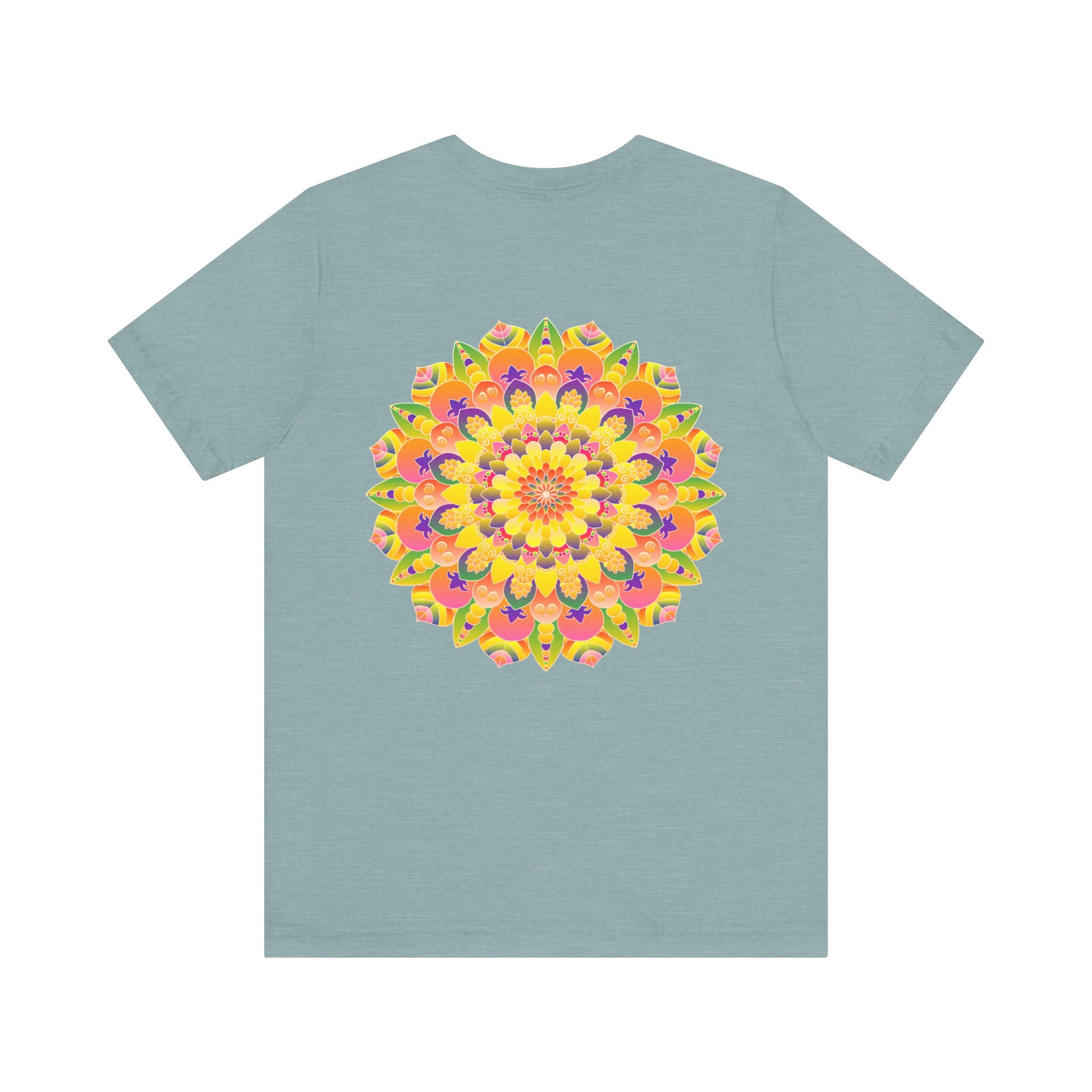 Vibrant mandala tee with intricate design representing peace and harmony