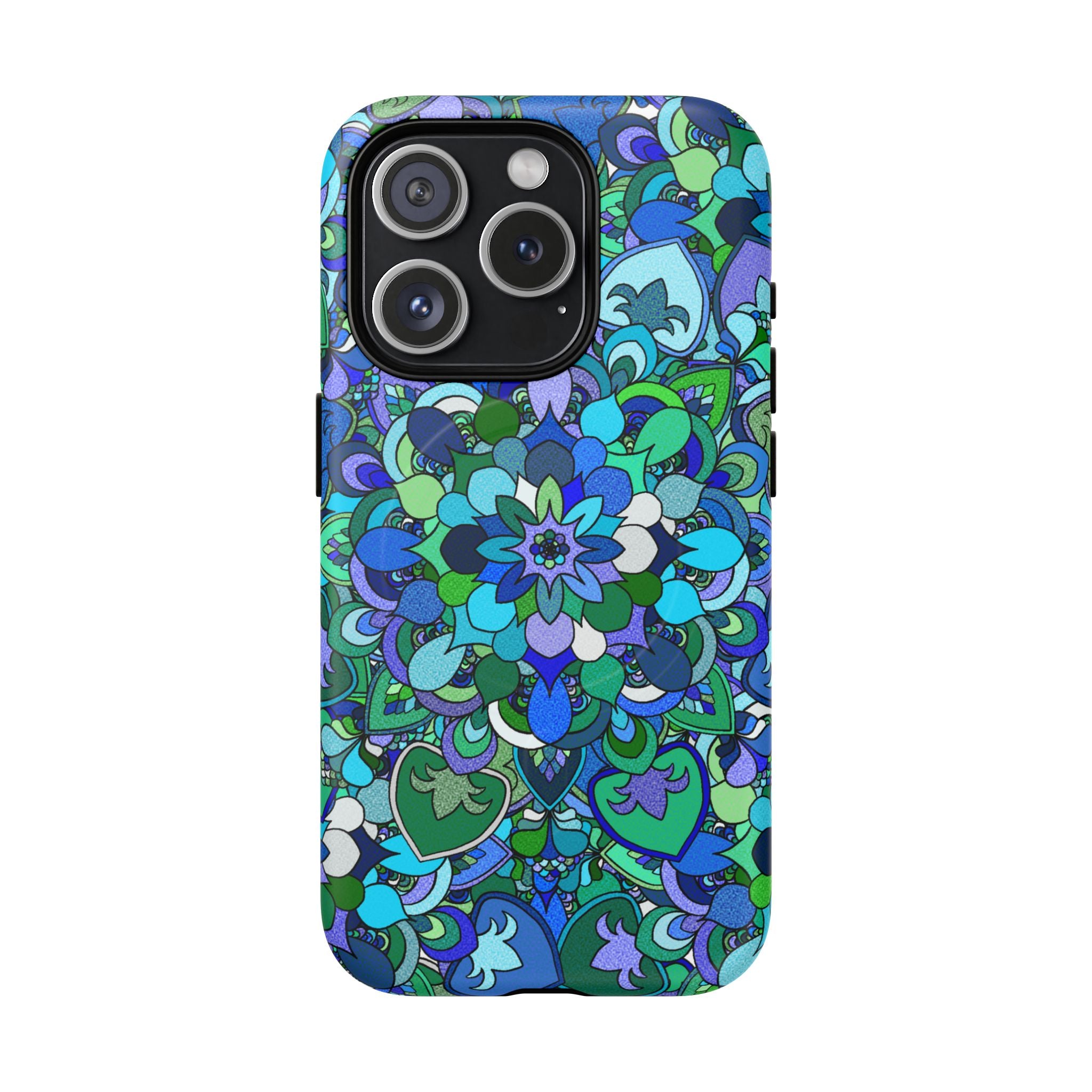 Cover Rigida Magnetica per Telefono con Mandala Floreale — Motivo Blu Verde