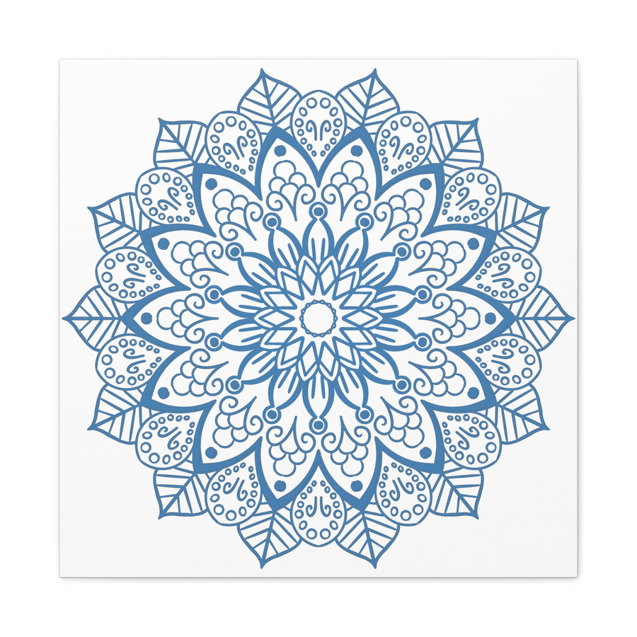Handmade Mandala Design Wall Art in Steel Blue on Matte Canvas, Stretched and 125 Thick, perfect for adding a pop of color to any room