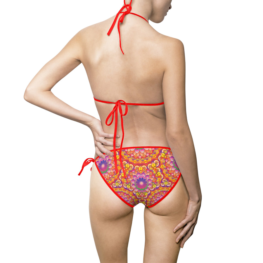 Bikini-Set mit psychedelischem Blumenmuster für energiegeladene Strandstimmung