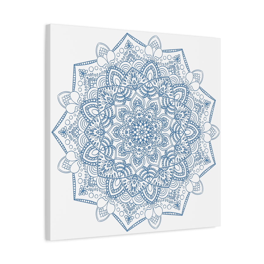 Handmade Mandala Art - Steel Blue design on matte canvas, stretched and ready to hang as wall art