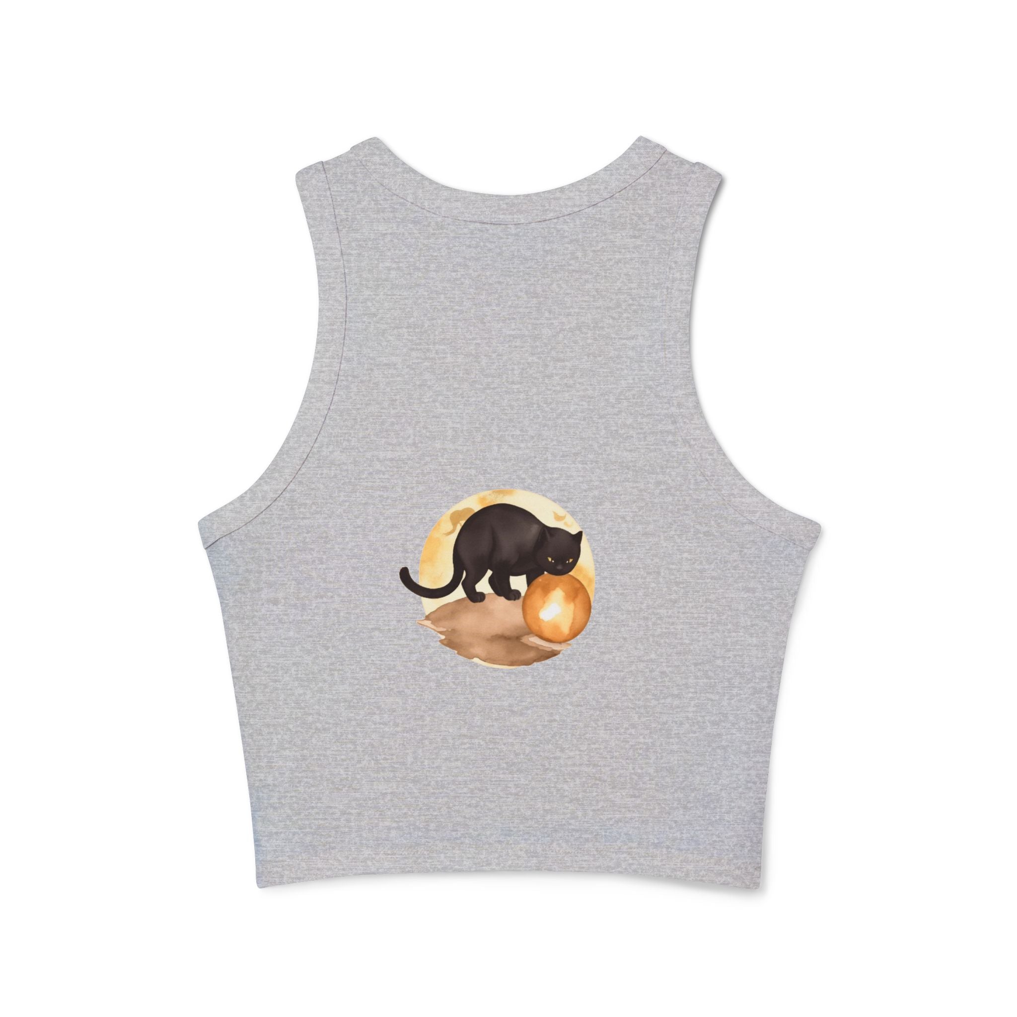 Black Cat Moon Racerback Tank Top made of soft and breathable fabric for comfort