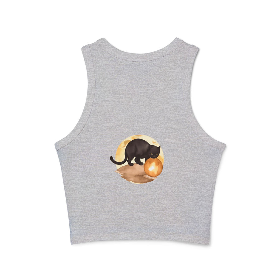 Black Cat Moon Racerback Tank Top made of soft and breathable fabric for comfort