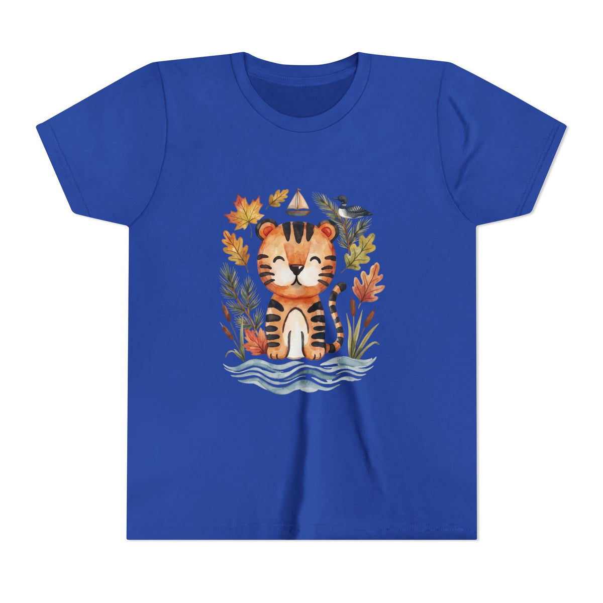 Kids Tiger Lake Ontario Tee — Watercolor Autumn Sailboat & Leaves Youth Short Sleeve Tee